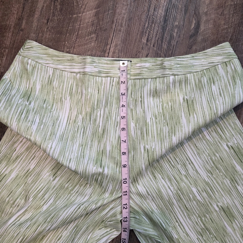 MetroStyle Stretch Green White Shimmer Ikat Stripe Straight Leg Pants Size 18 - Picture 13 of 14